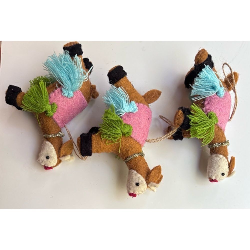 Anthropologie Wool Felt Llama Alpaca Colorful Ornament Trio Set 3